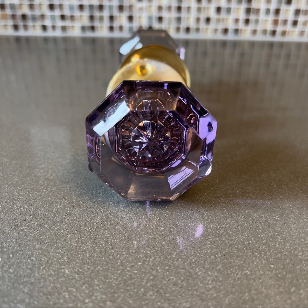 Antique Purple Amethyst Crystal Glass Brass 8 Point Victorian Door Knob Set